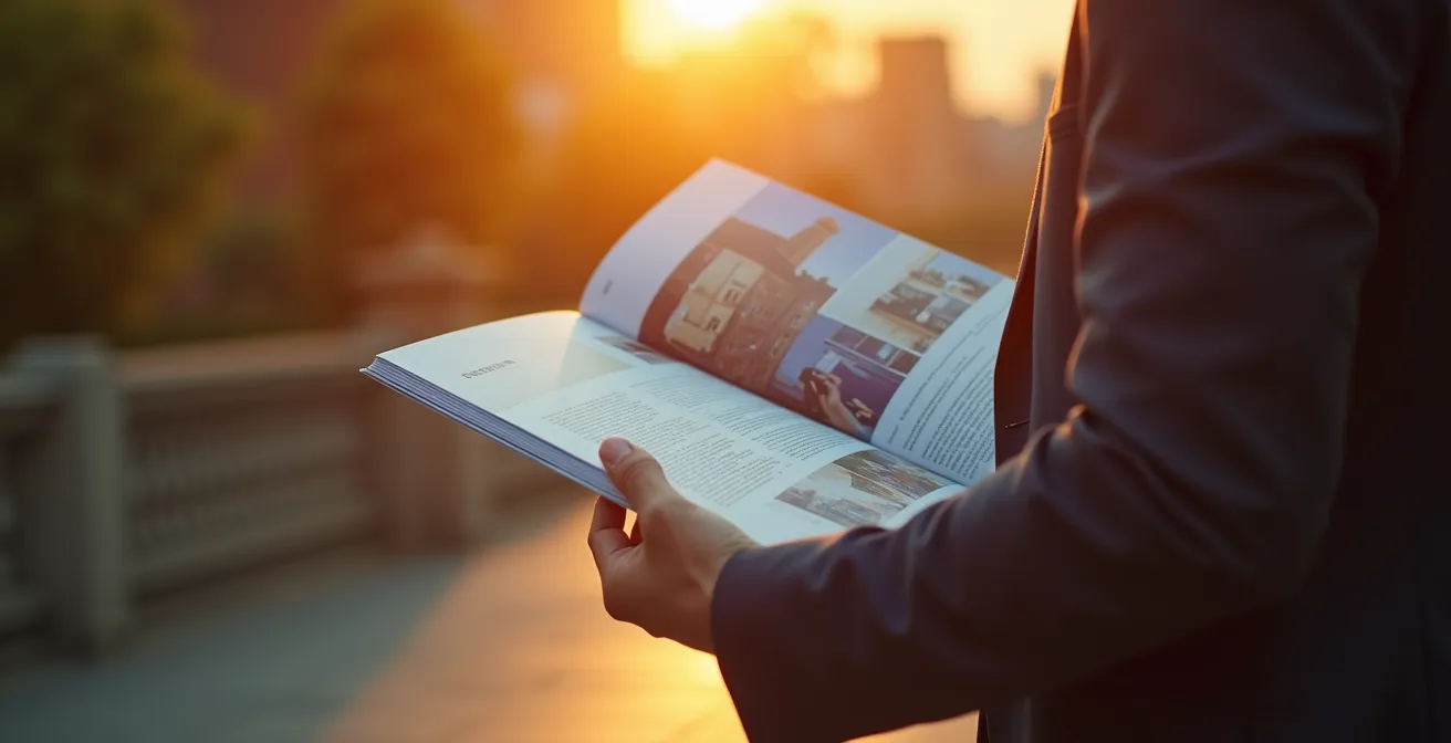 Une illustration montrant une brochure professionnelle, vibrant d'émotions et de couleurs, capturant l'attention et inspirant confiance chez un lecteur