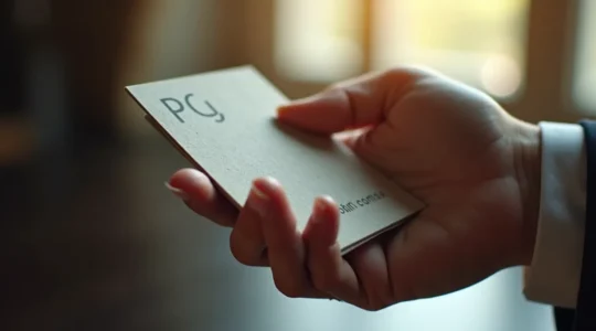 Carte de visite élégante en papier texturé avec une poignée de main professionnelle en arrière-plan