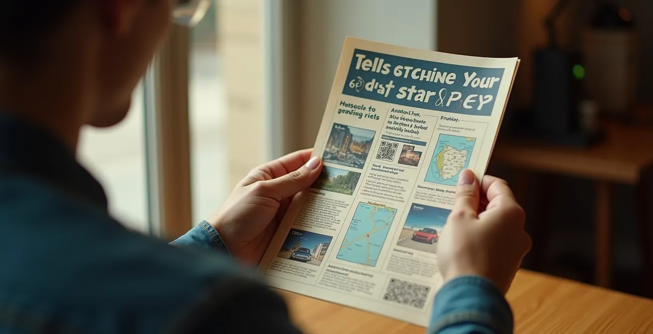 Un dépliant événementiel bien structuré montrant une histoire engageante et des informations claires au Québec