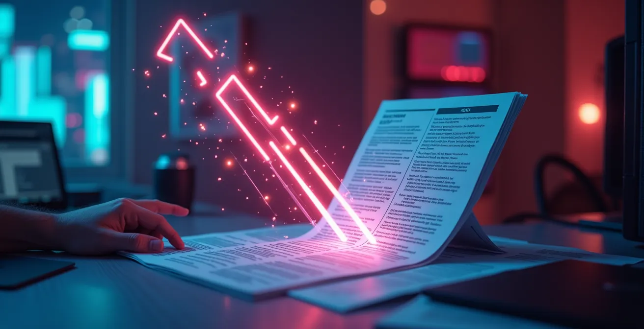 Illustration symbolique montrant un flyer se transformant en une machine à convertir avec des flèches indiquant l'attention, l'intérêt, le désir et l'action.