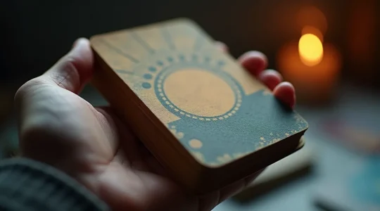 Une main humaine tenant une carte imprimée de qualité élevée avec des effets visuels qui évoquent rapidité et mémorisation en 7 secondes