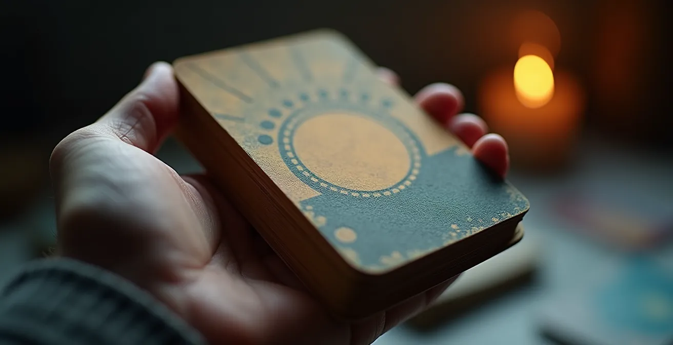 Une main humaine tenant une carte imprimée de qualité élevée avec des effets visuels qui évoquent rapidité et mémorisation en 7 secondes