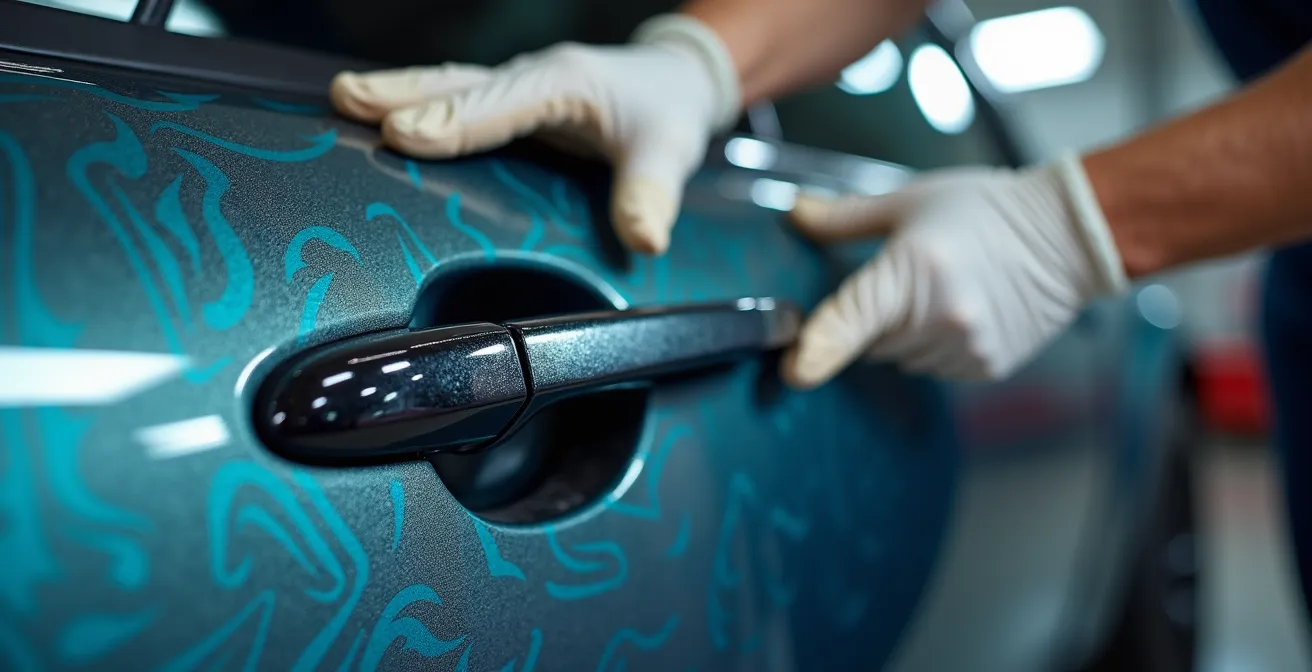 Conception professionnelle d'habillage véhicule montrant l'utilisation stratégique des courbes et reliefs